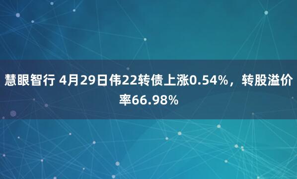 慧眼智行 4月29日伟22转债上涨0.54%，转股溢价率66.98%